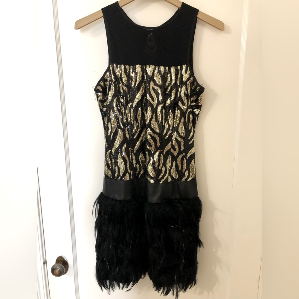 Sequins and feathers cocktail dress